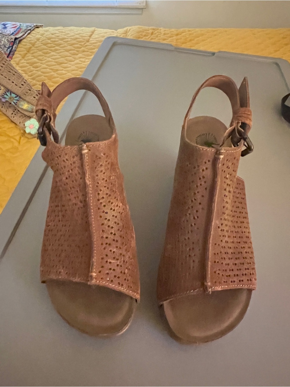 OTBT Women's Tan Perforated Leather Slingback Sandals